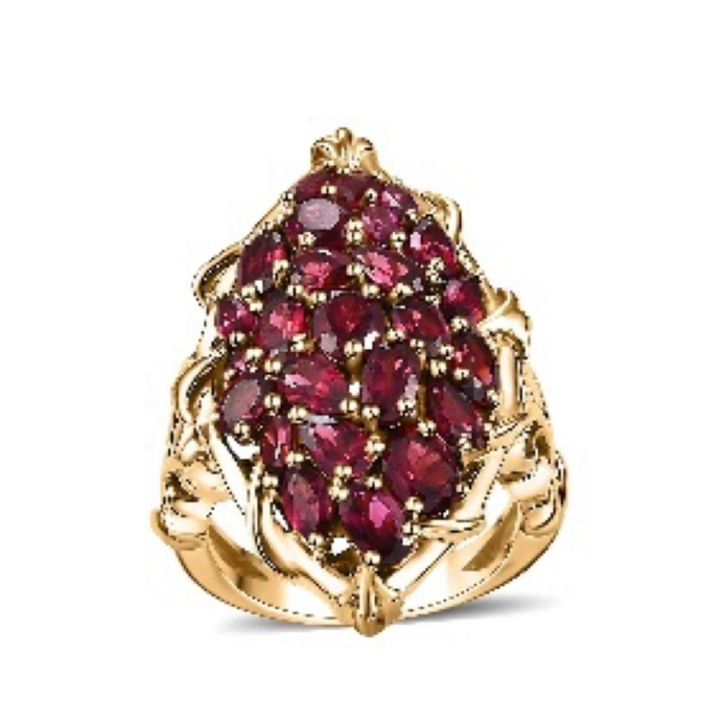 Orissa Rhodolite Garnet 6ct Bloom Ring 18K Vermeil Yellow Gold Sterling